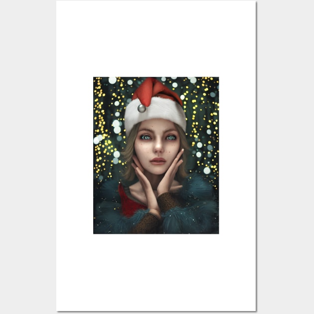 Portrait Of Female Anime Santa  2 Wall Art by AIPerfection
